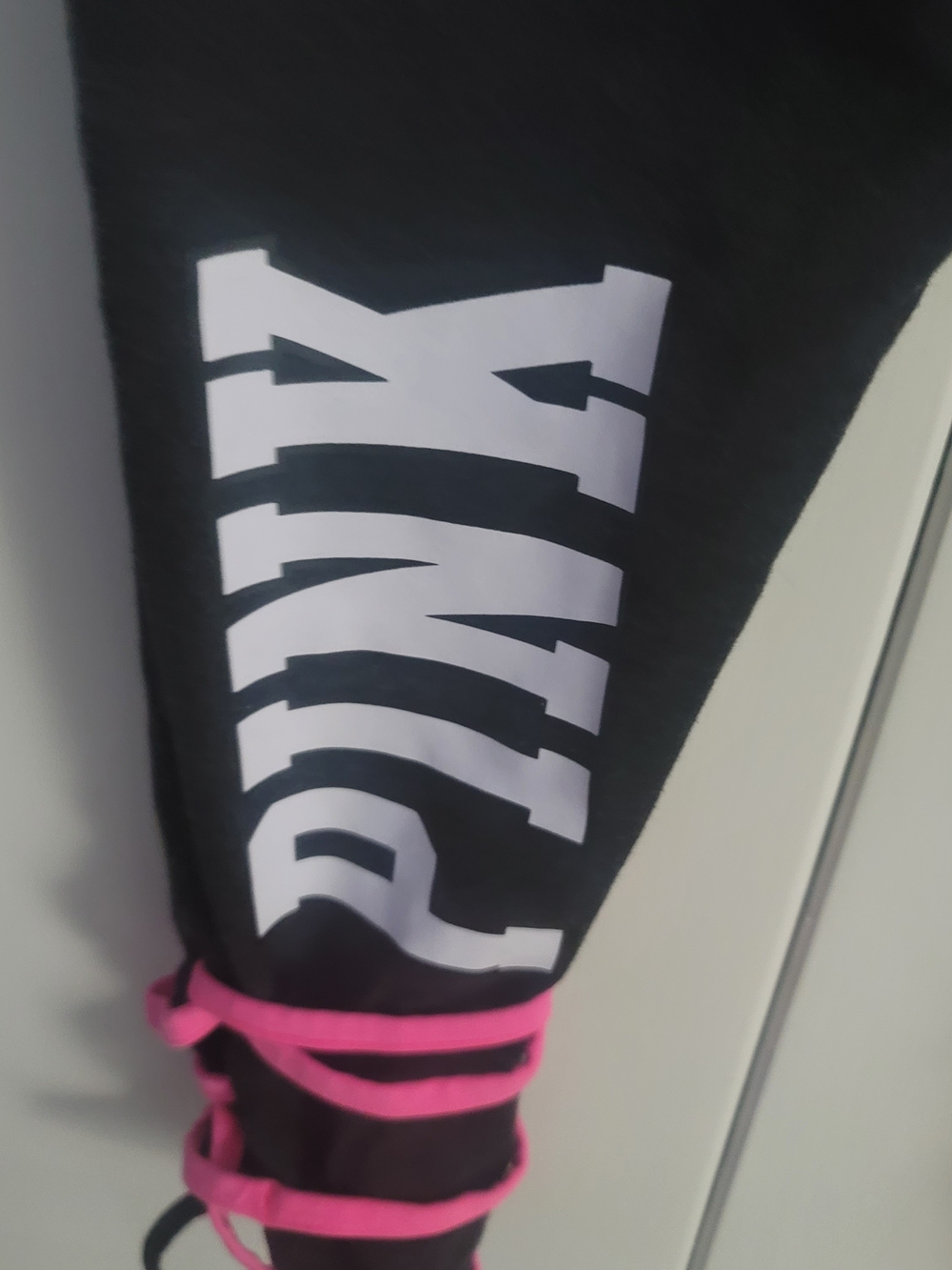 Black Leggings Yoga Pants  with Pink Accents - PINK Victoria's Secret Graphic - Picture 9 of 9